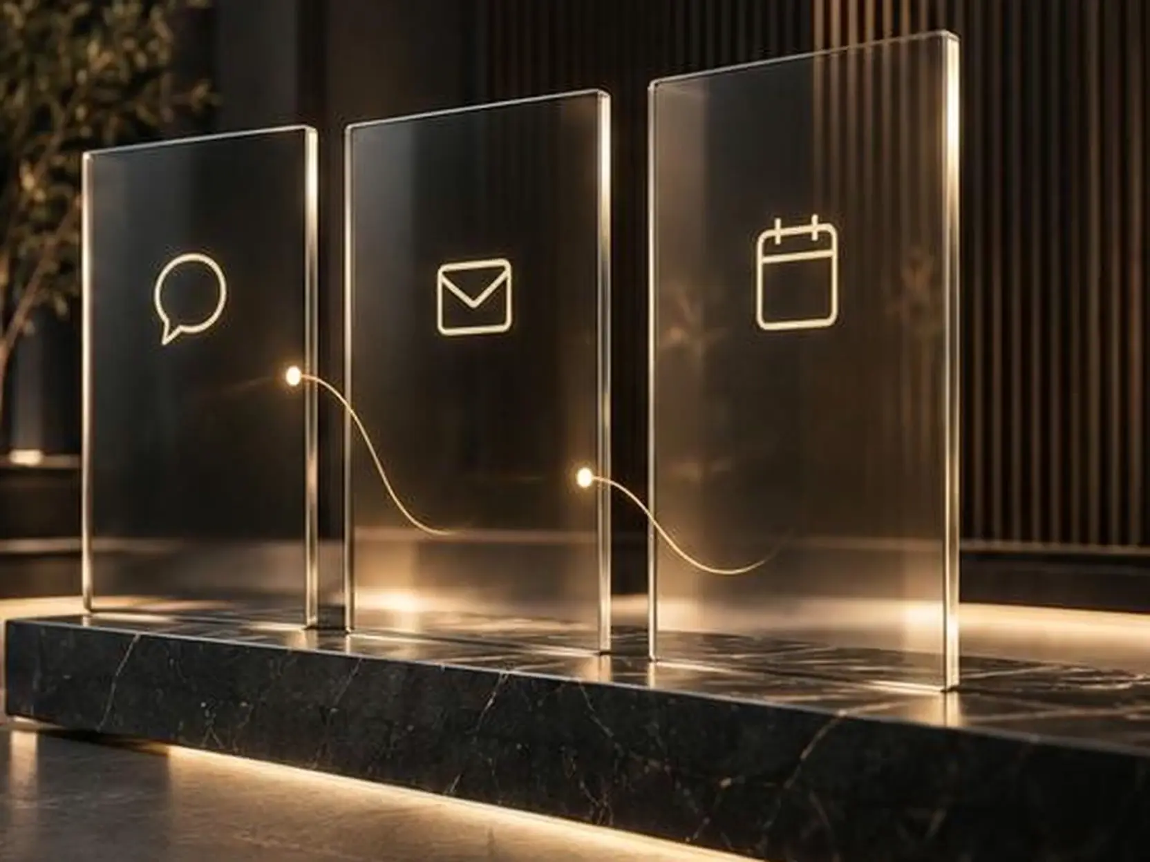 Glass inquiry, follow-up and appointment panels connected by light